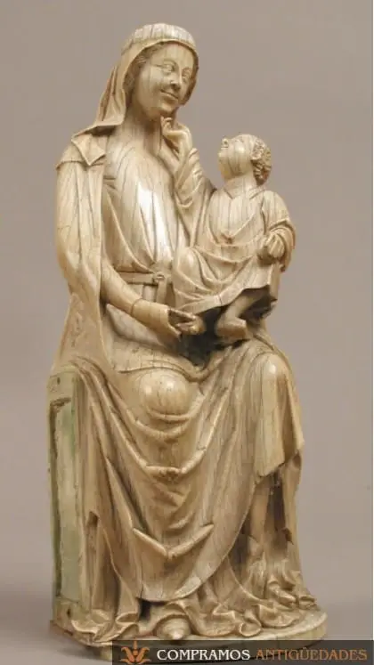 figura virgen con nino jesus en marfil