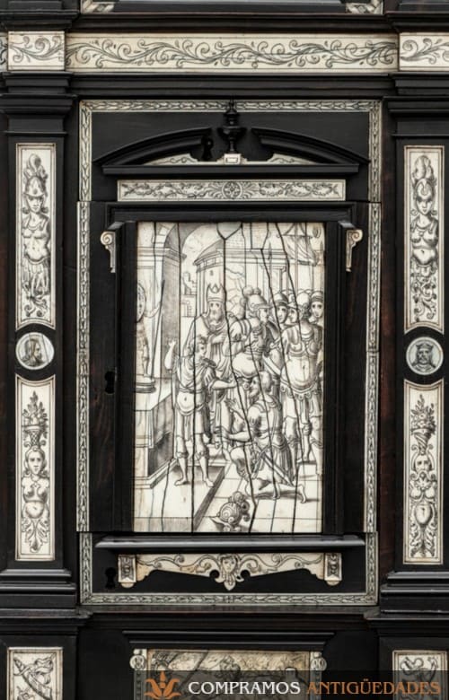 Bargueño de Carey XVI, marfil grabado puerta bargueño compradores